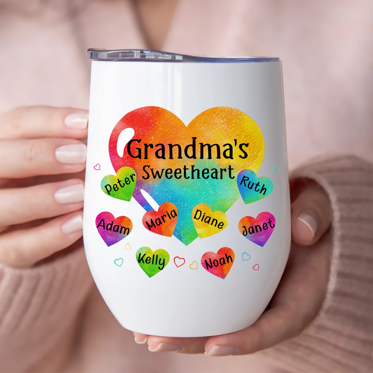 Grandma - Grandma Sweethearts Pattern - Personalized Wine Tumbler - Makezbright Gifts