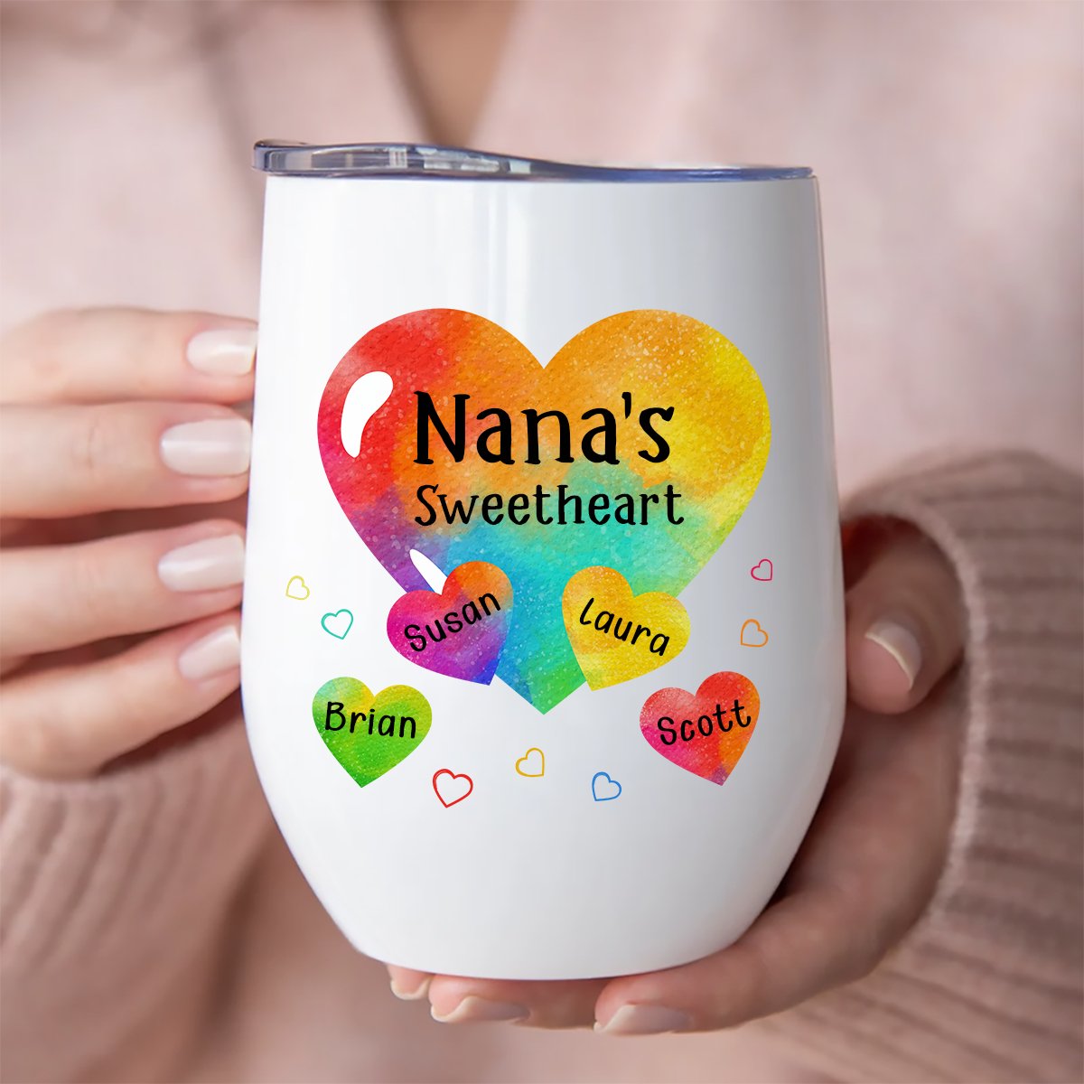 Grandma - Grandma Sweethearts Pattern - Personalized Wine Tumbler - Makezbright Gifts