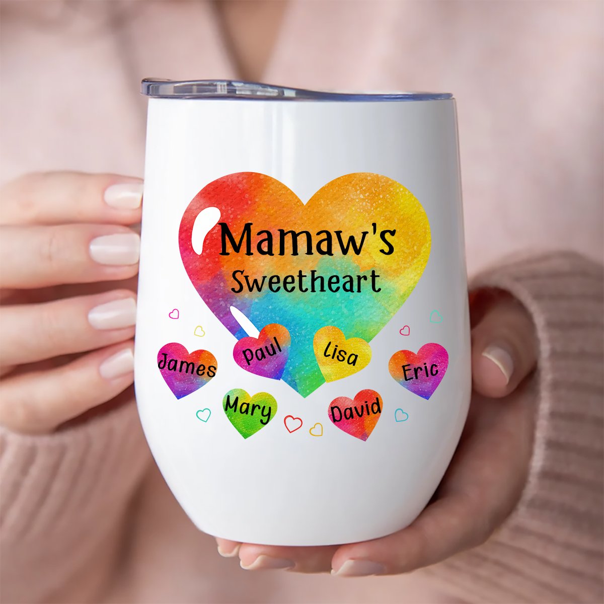 Grandma - Grandma Sweethearts Pattern - Personalized Wine Tumbler - Makezbright Gifts