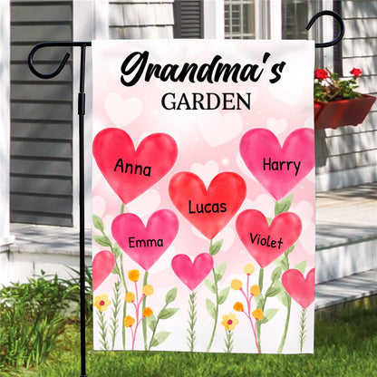 Grandma - Grandma's Garden Loads Of Sweet Heart Kids - Personalized Flag - Makezbright Gifts