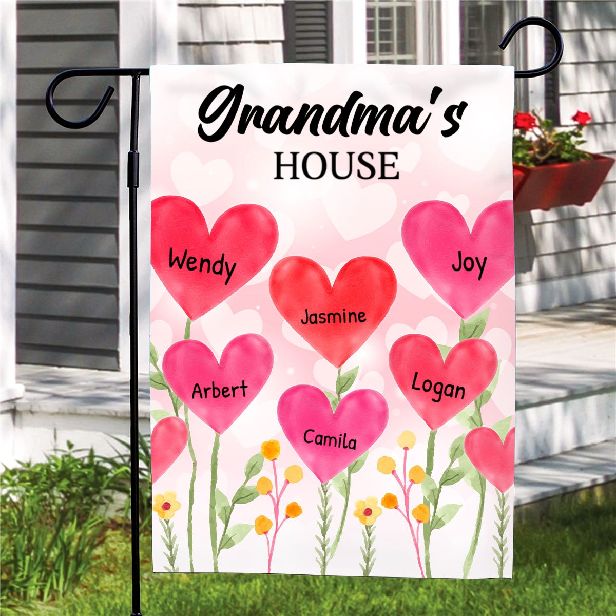 Grandma - Grandma's Garden Loads Of Sweet Heart Kids - Personalized Flag - Makezbright Gifts