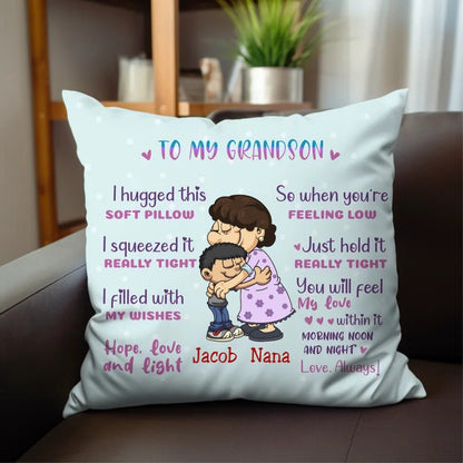 Grandma & Grandson - To My Grandson I Hugged This Soft Pillow V2 - Personalized Pillow - Makezbright Gifts