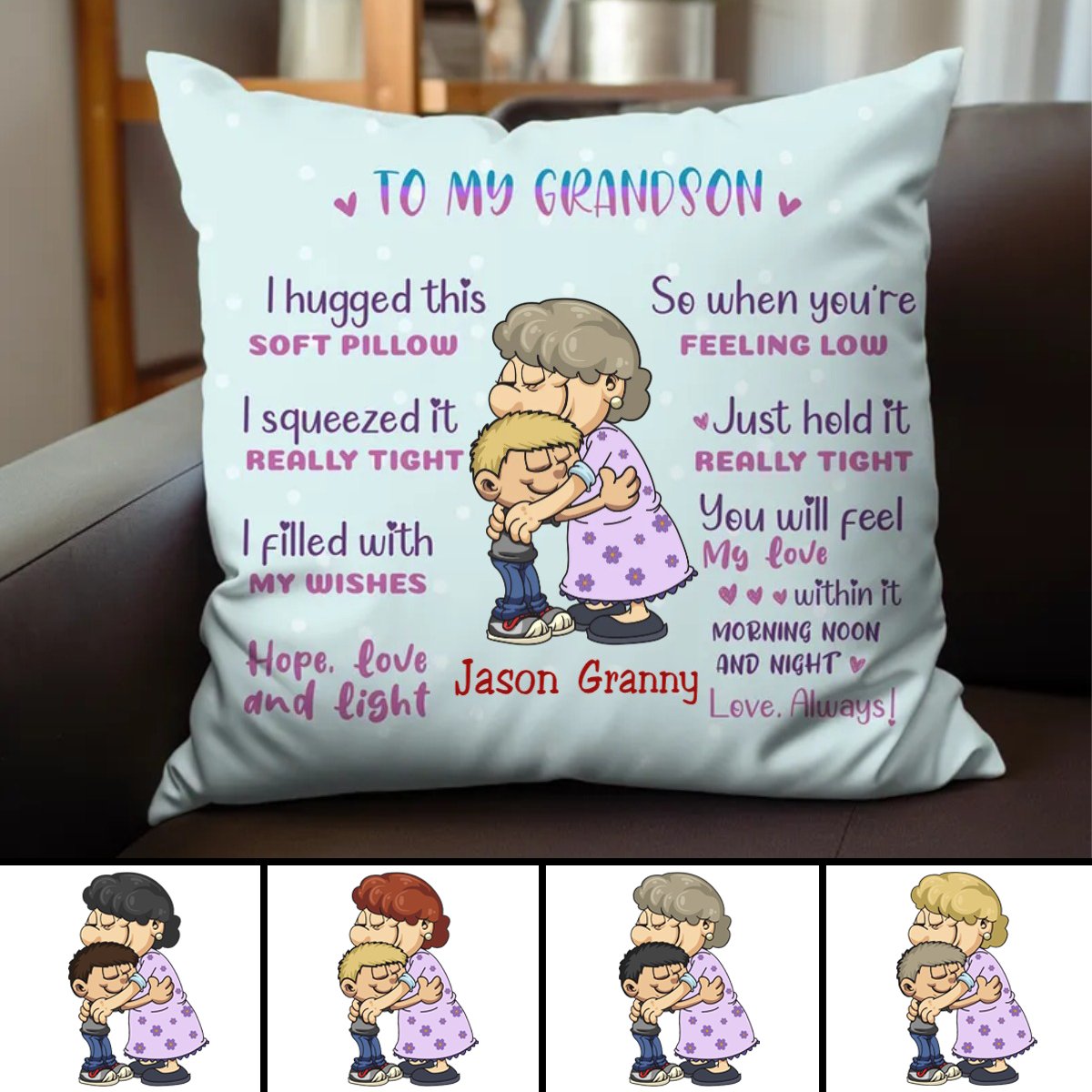 Grandma & Grandson - To My Grandson I Hugged This Soft Pillow V2 - Personalized Pillow - Makezbright Gifts