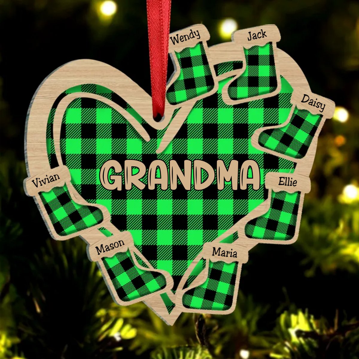 Grandma - Heart Christmas Socks - Personalized Acrylic Ornament - Makezbright Gifts