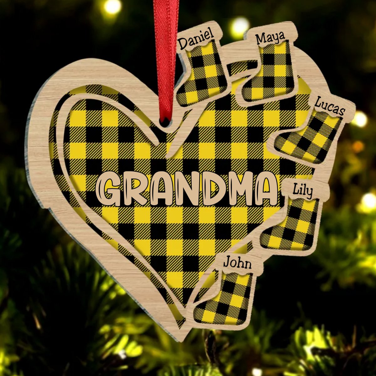 Grandma - Heart Christmas Socks - Personalized Acrylic Ornament - Makezbright Gifts