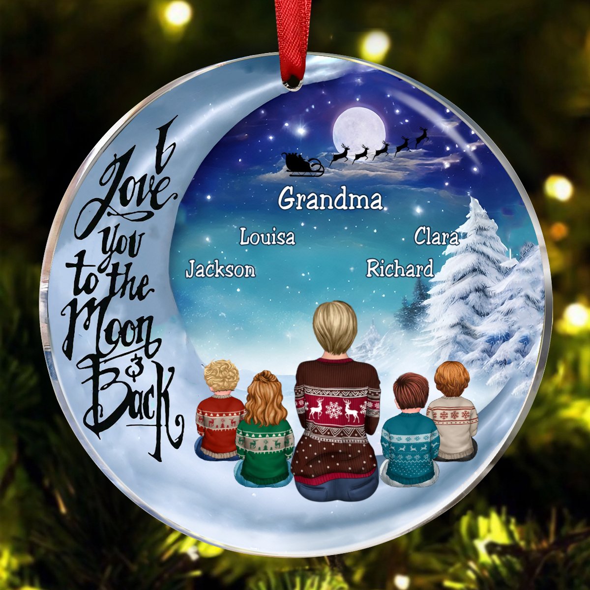 Grandma - I Love You To The Moon And Back - Personalized Acrylic Ornament - Makezbright Gifts