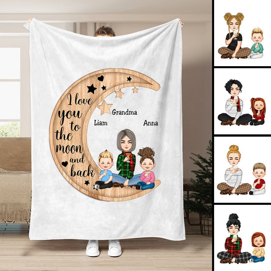 Grandma - I Love You To The Moon And Back - Personalized Blanket (NM) - Makezbright Gifts