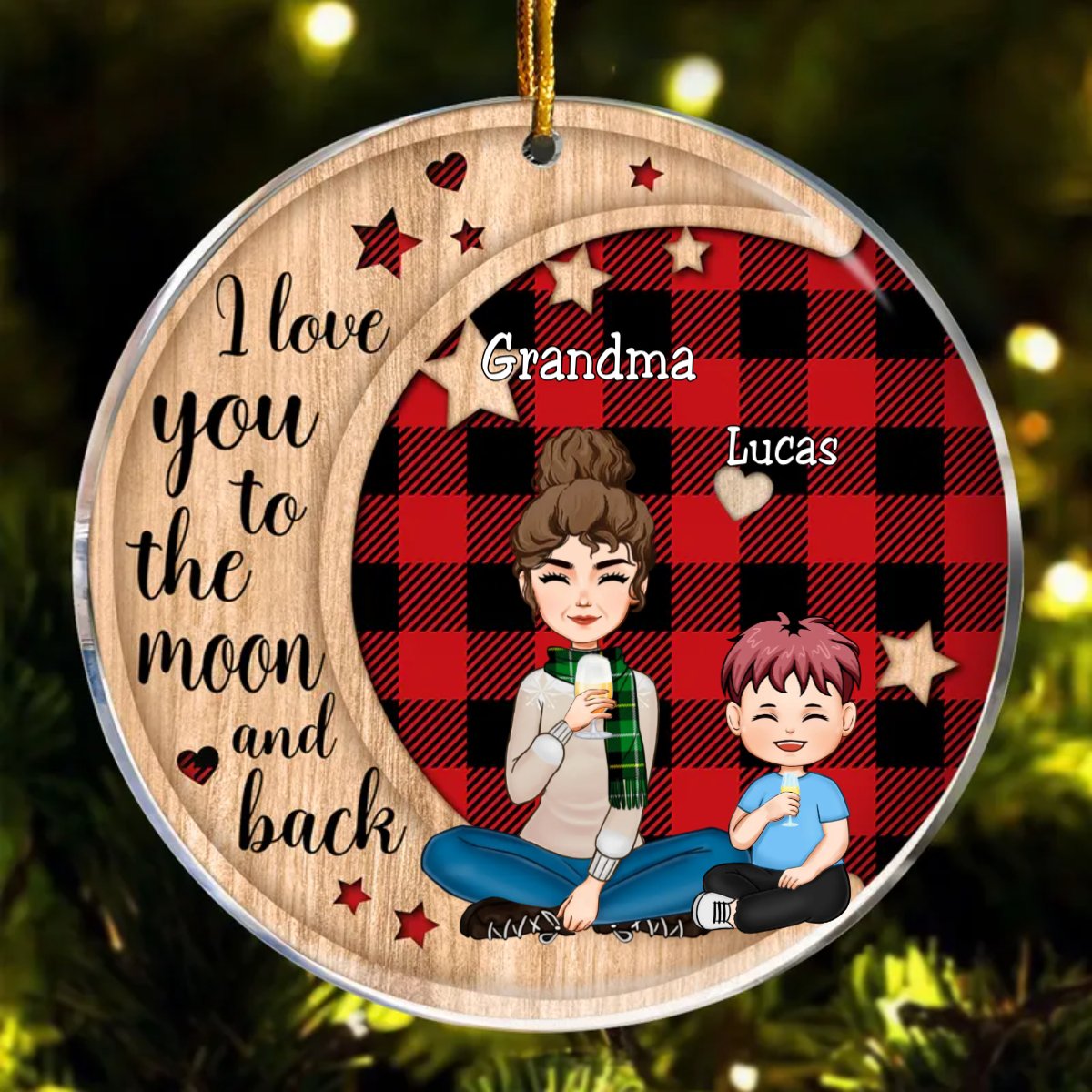 Grandma - I Love You To The Moon And Back - Personalized Circle Ornament (QH) - Makezbright Gifts