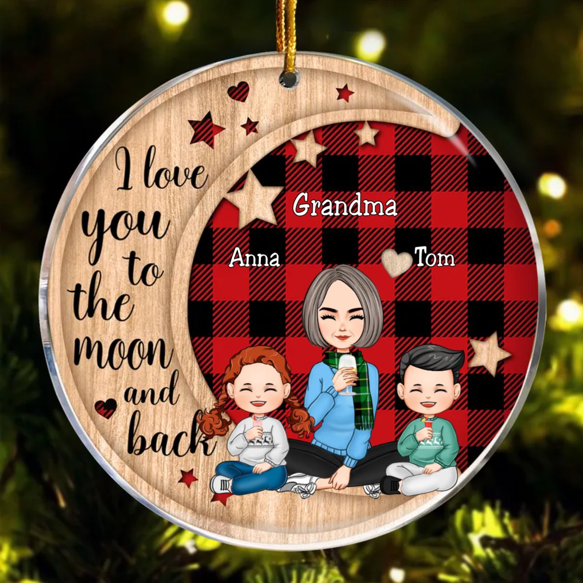 Grandma - I Love You To The Moon And Back - Personalized Circle Ornament (QH) - Makezbright Gifts