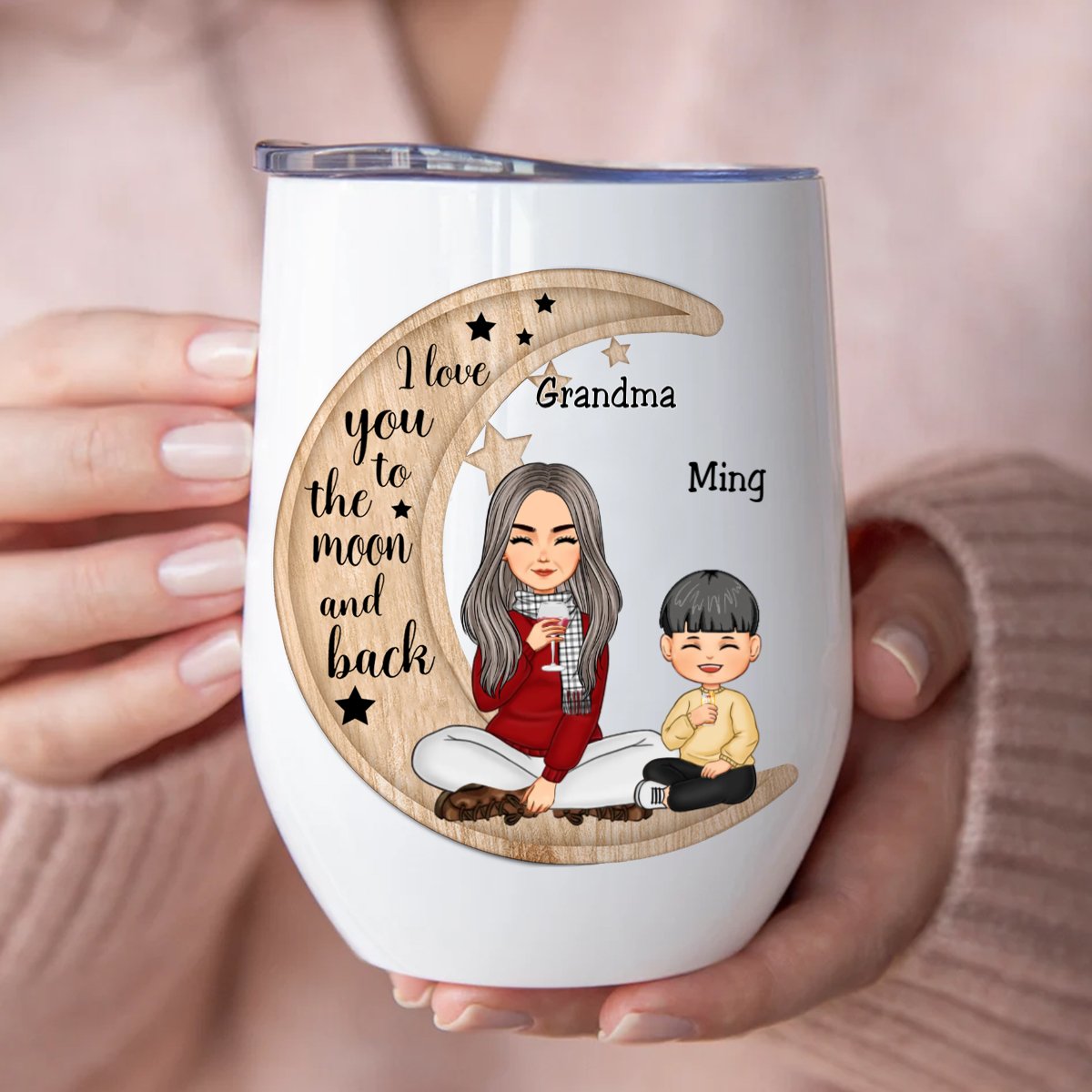 Grandma - I Love You To The Moon And Back - Personalized Wine Tumbler (II) - Makezbright Gifts