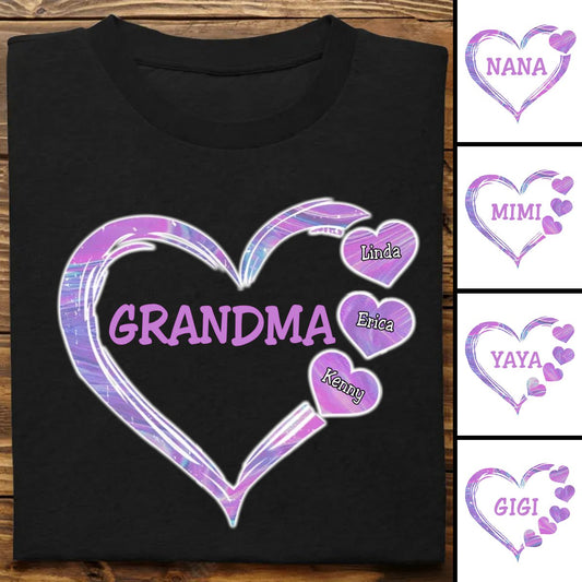 Grandma - Mom With Violet Heart Kids - Personalized Unisex T - Shirt - Makezbright Gifts