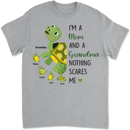 Grandma - Nothing Scares Me Grandma Turtle - Personalized Unisex T - Shirt - Makezbright Gifts