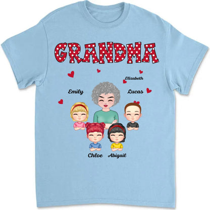 Grandma - Polka Dot Pattern Grandma And Grandkids Gift For Grandma - Personalized T - shirt - Makezbright Gifts