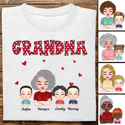 Grandma - Polka Dot Pattern Grandma And Grandkids Gift For Grandma - Personalized T - shirt - Makezbright Gifts