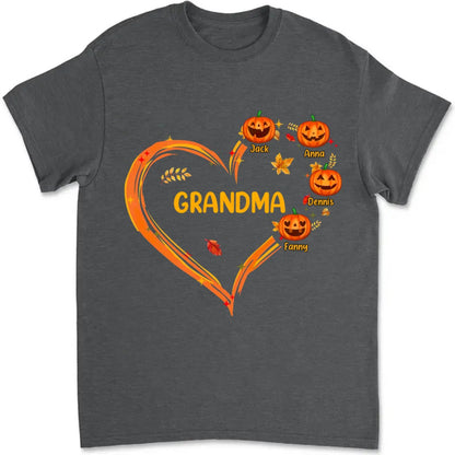 Grandma - Pumpkin With Heart Shape - Personalized Unisex T - shirt - Makezbright Gifts