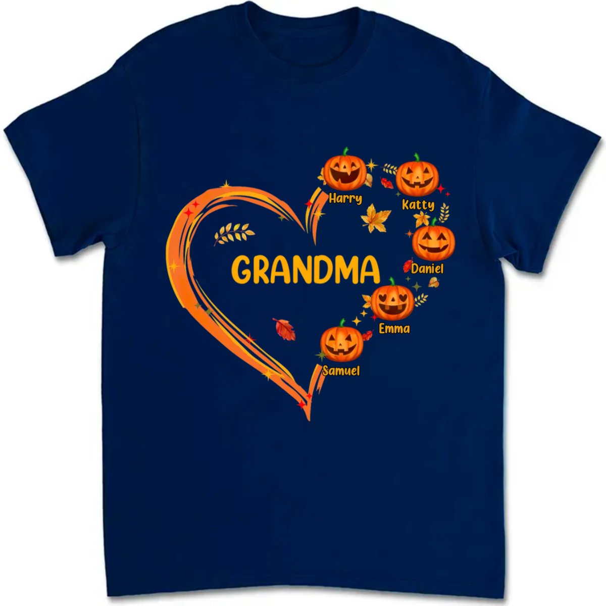 Grandma - Pumpkin With Heart Shape - Personalized Unisex T - shirt - Makezbright Gifts