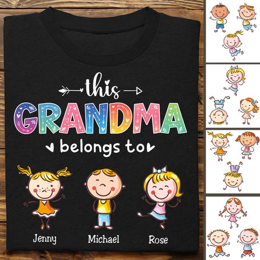 Grandma - This Grandma Belongs To Grandkids - Personalized Unisex T - shirt (HH) - Makezbright Gifts