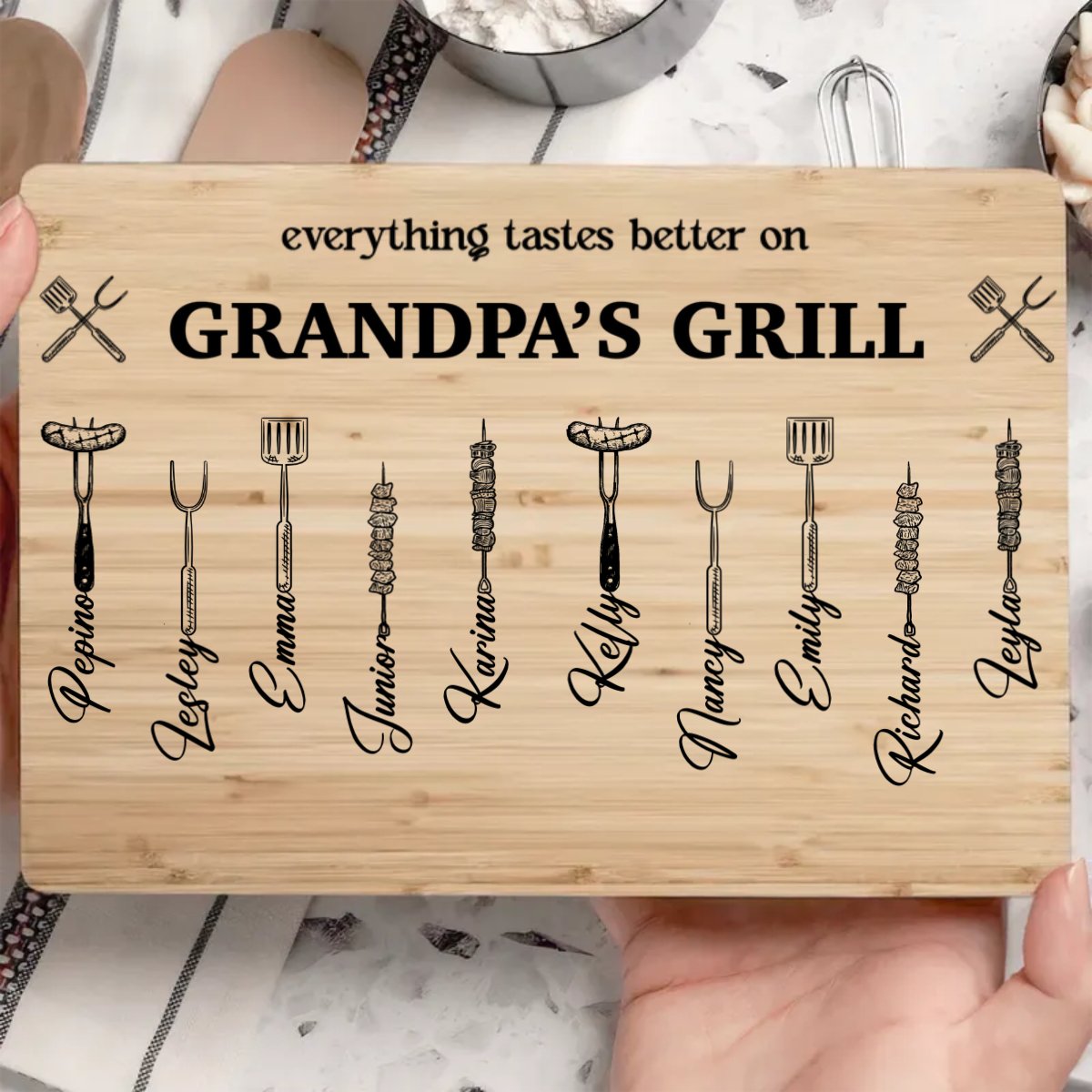 Grandpa - Everything Tastes Better On Grandpa's Grill - Personalized Cutting Board - Makezbright Gifts