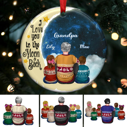 Grandpa - Grandpa Grandkids On Moon - Personalized Circle Ornament - Makezbright Gifts