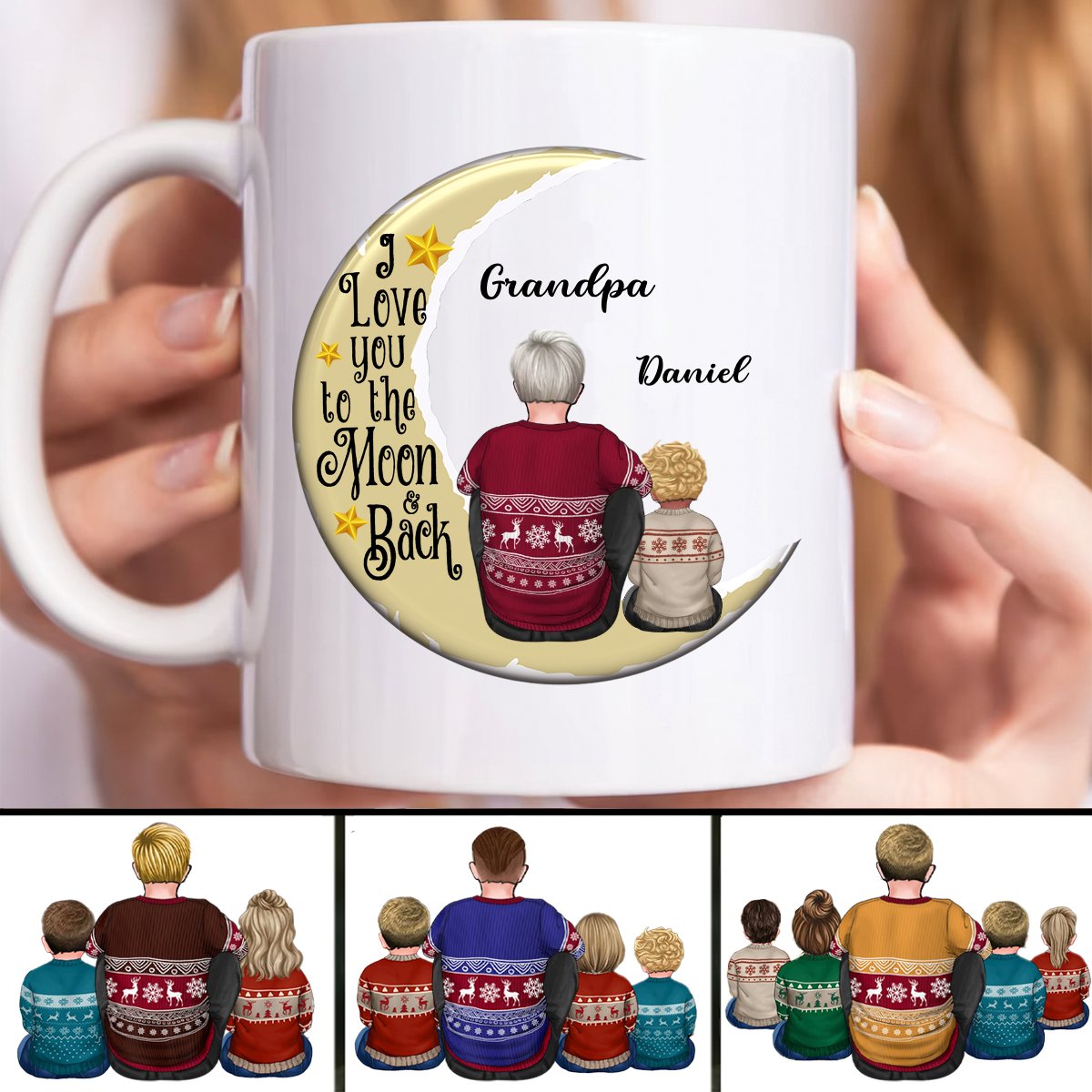 Grandpa - Grandpa Grandkids On Moon - Personalized Mug - Makezbright Gifts