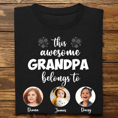 Grandpa - This Awesome Grandpa Belongs To - Personalized Unisex T - shirt - Makezbright Gifts