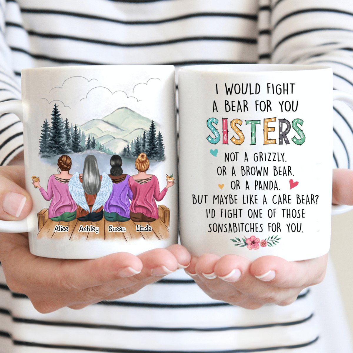 I Would Fight A Bear For You Sisters v2 - Personalized Mug - Makezbright Gifts