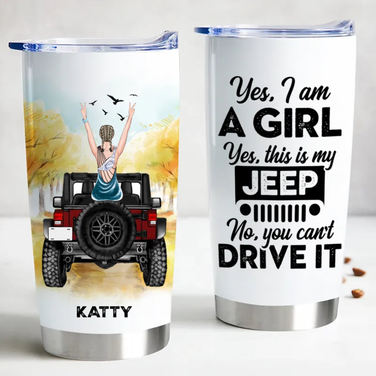 Journey Girls - A Girl With Off - Road Car - Personalized Tumbler - Makezbright Gifts