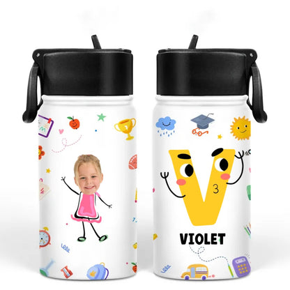 Kid - Custom Photo Letter School Kid - Personalized Kids Water Bottle - Makezbright Gifts