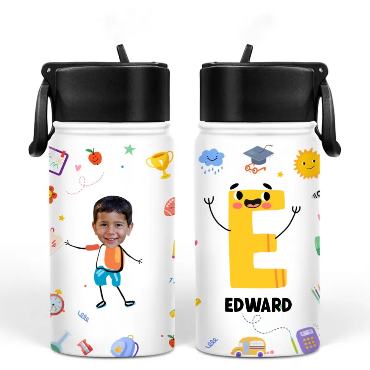 Kid - Custom Photo Letter School Kid - Personalized Kids Water Bottle - Makezbright Gifts