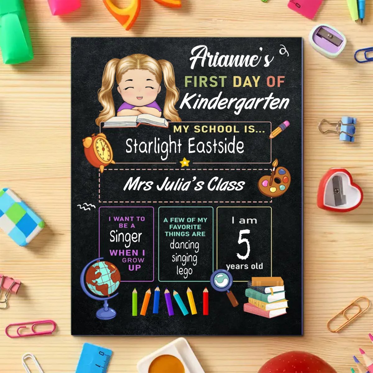 Kid - First Day Of School - Personalized School Sign - Makezbright Gifts