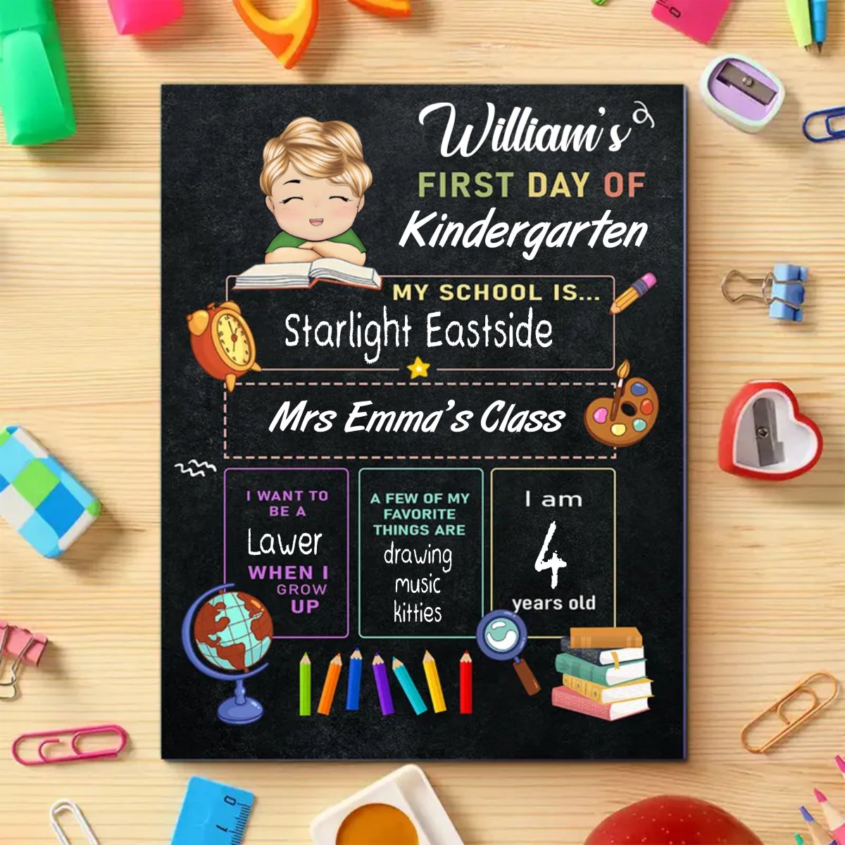 Kid - First Day Of School - Personalized School Sign - Makezbright Gifts