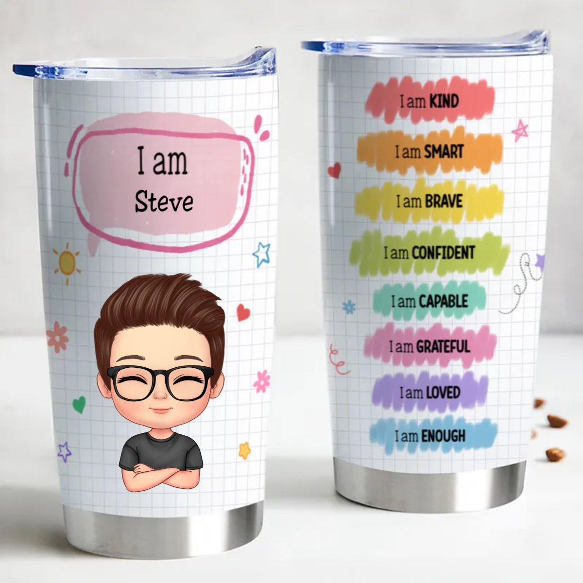 Kindness and Intelligence on the Go - Customized 20oz Steel Tumbler - Makezbright Gifts