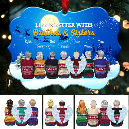 Life Is Better With Brother & Sisters - Personalized Christmas Ornament (Moon) - Makezbright Gifts