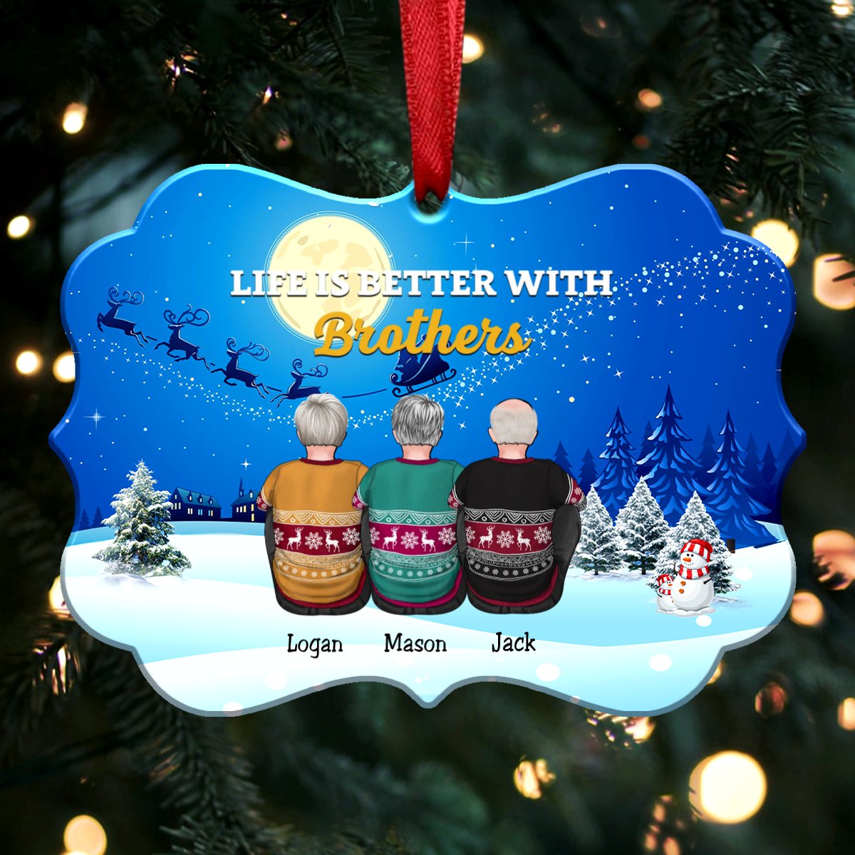 Life Is Better With Brothers - Personalized Christmas Ornament (Moon) - Makezbright Gifts