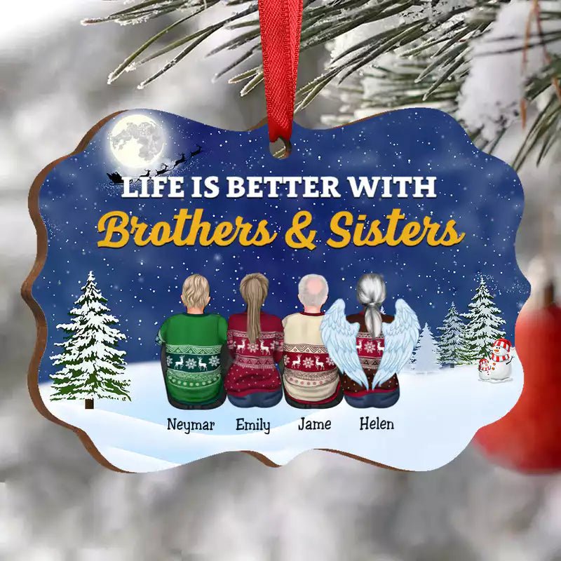 Life Is Better With Brothers & Sisters - Personalized Christmas Ornament (Blue) - Makezbright Gifts