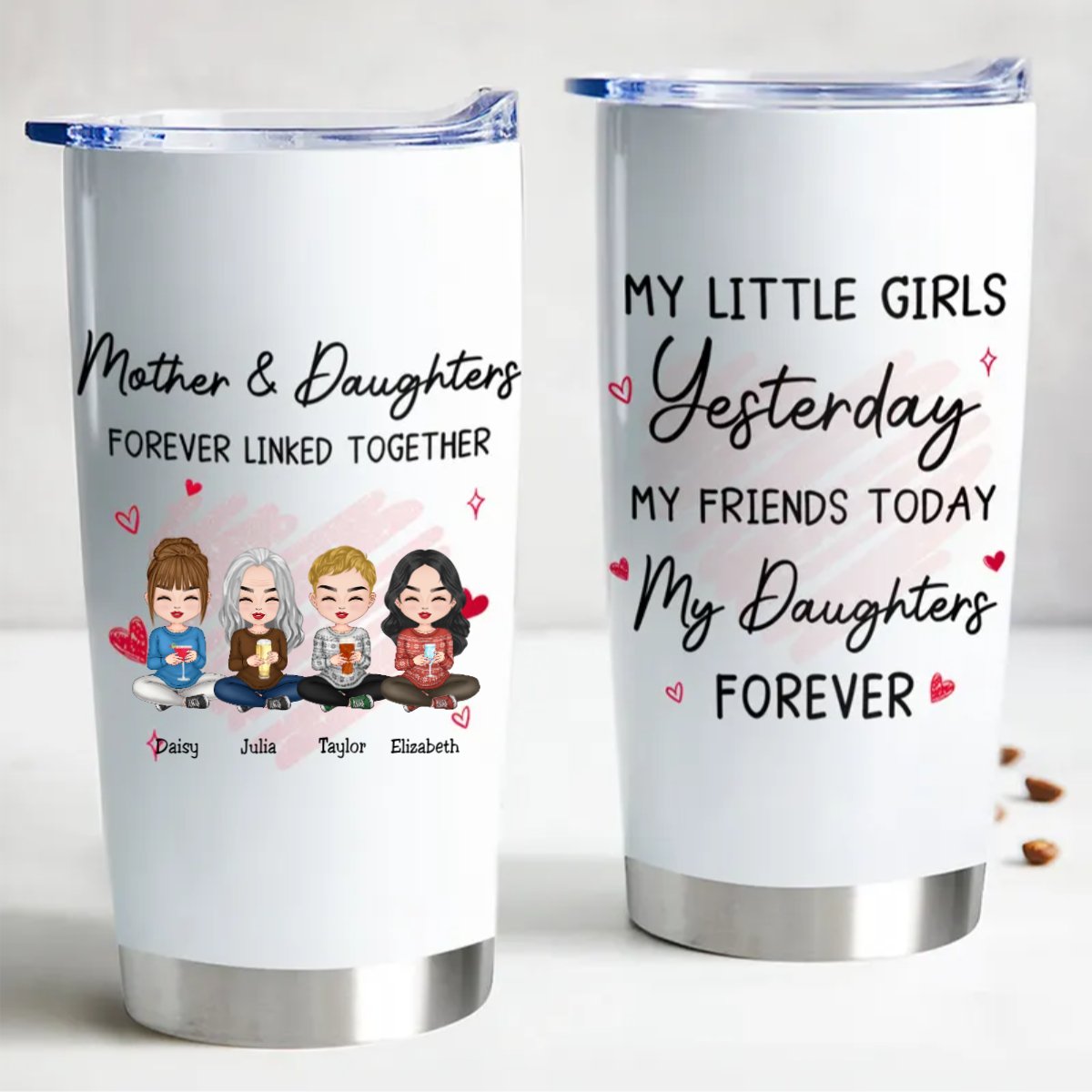 Linked Hearts Mother - Daughter Personalized Tumbler - 20oz - Makezbright Gifts