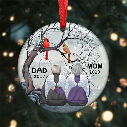 Memorial Gift - Dad Mom Cardinals Tree - Personalized Circle Ornament - Makezbright Gifts