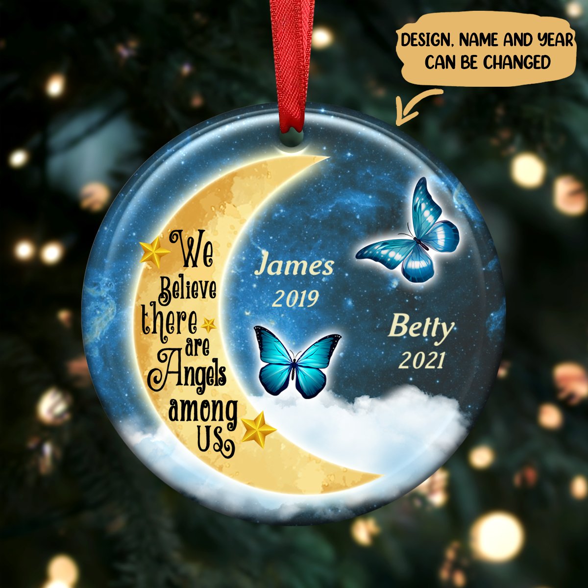 Memorial Gift - We Believe There Are Angels Among Us - Personalized Christmas Circle Ornament - Makezbright Gifts