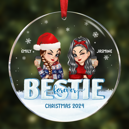 Besties Forever Christmas Sisters - Personalized Circle Acrylic Ornament