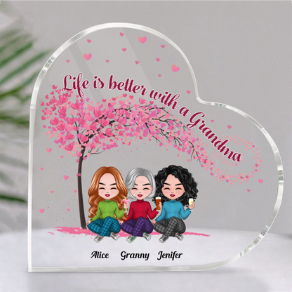 Family - Life Is Better With A Grandma - Personalized Acrylic Plaque (HEART)