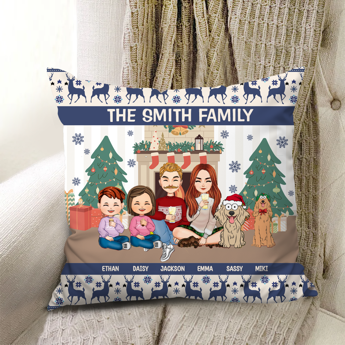 Merry Christmas Family With Pets - Personalized Pillow