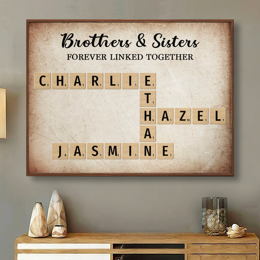 Brothers & Sisters Forever Linked Together Crossword Puzzle Art Personalized Poster, Gift For Brothers, Sisters, Siblings, Family