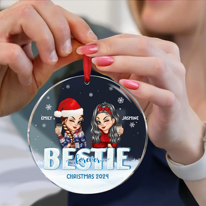 Besties Forever Christmas Sisters - Personalized Circle Acrylic Ornament