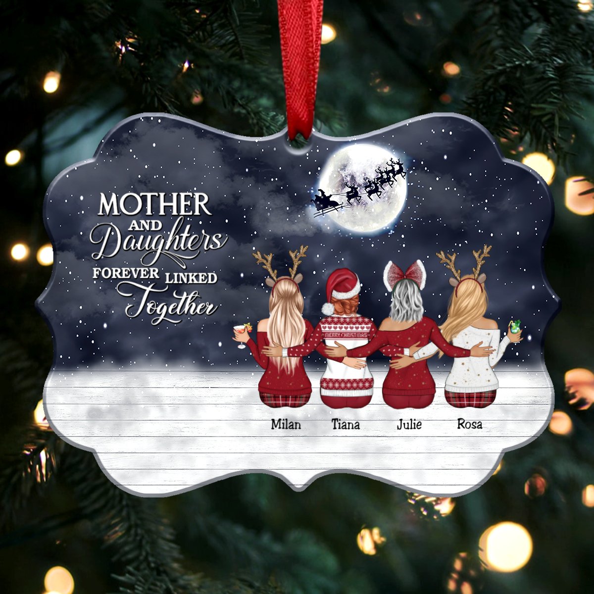 Mother And Daughters Forever Linked Together - Personalized Christmas Ornament - Makezbright Gifts