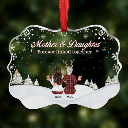 Mother & Daughter - Mother & Daughter Forever Linked Together - Personalized Transparent Ornament - Makezbright Gifts