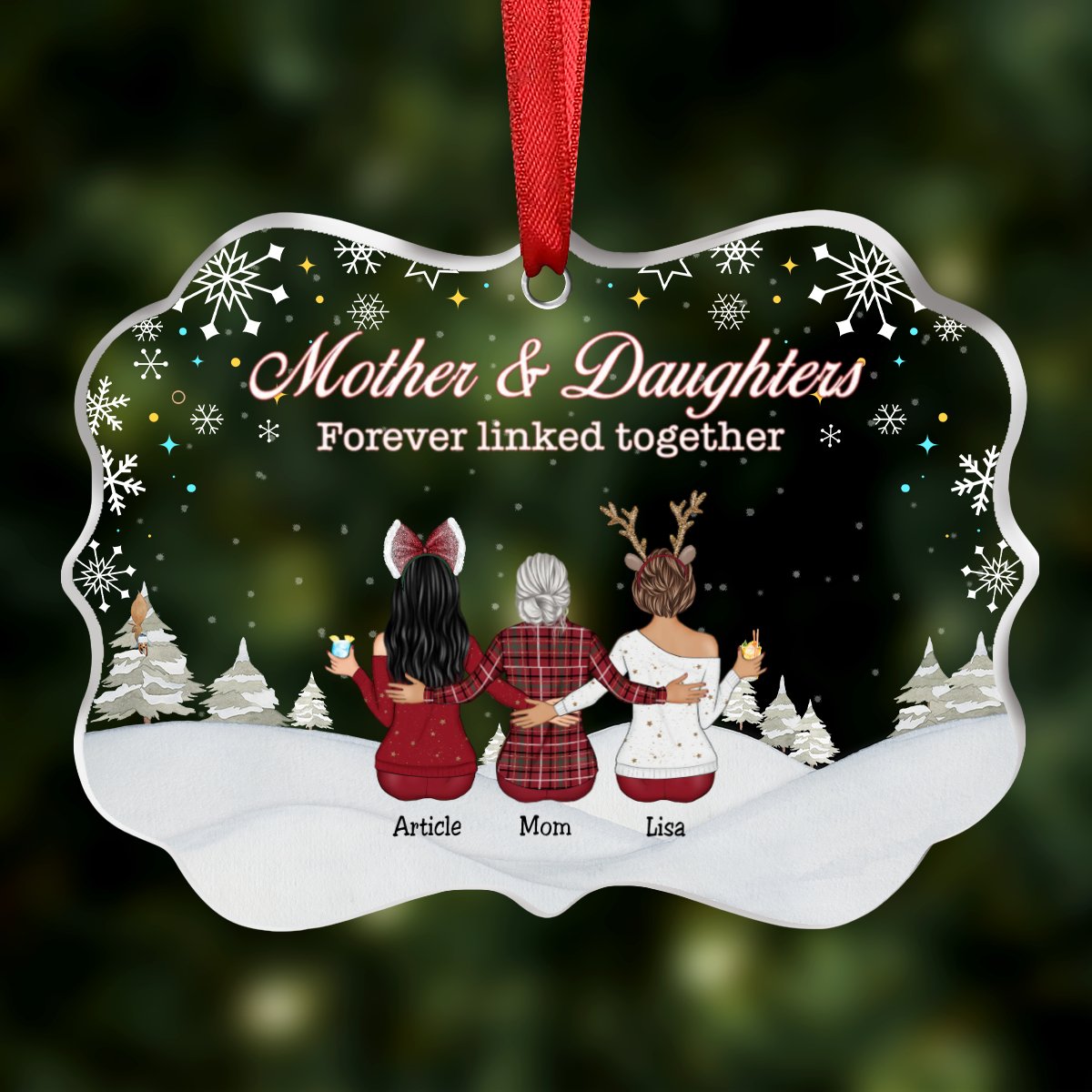 Mother & Daughter - Mother & Daughters Forever Linked Together - Personalized Transparent Ornament - Makezbright Gifts