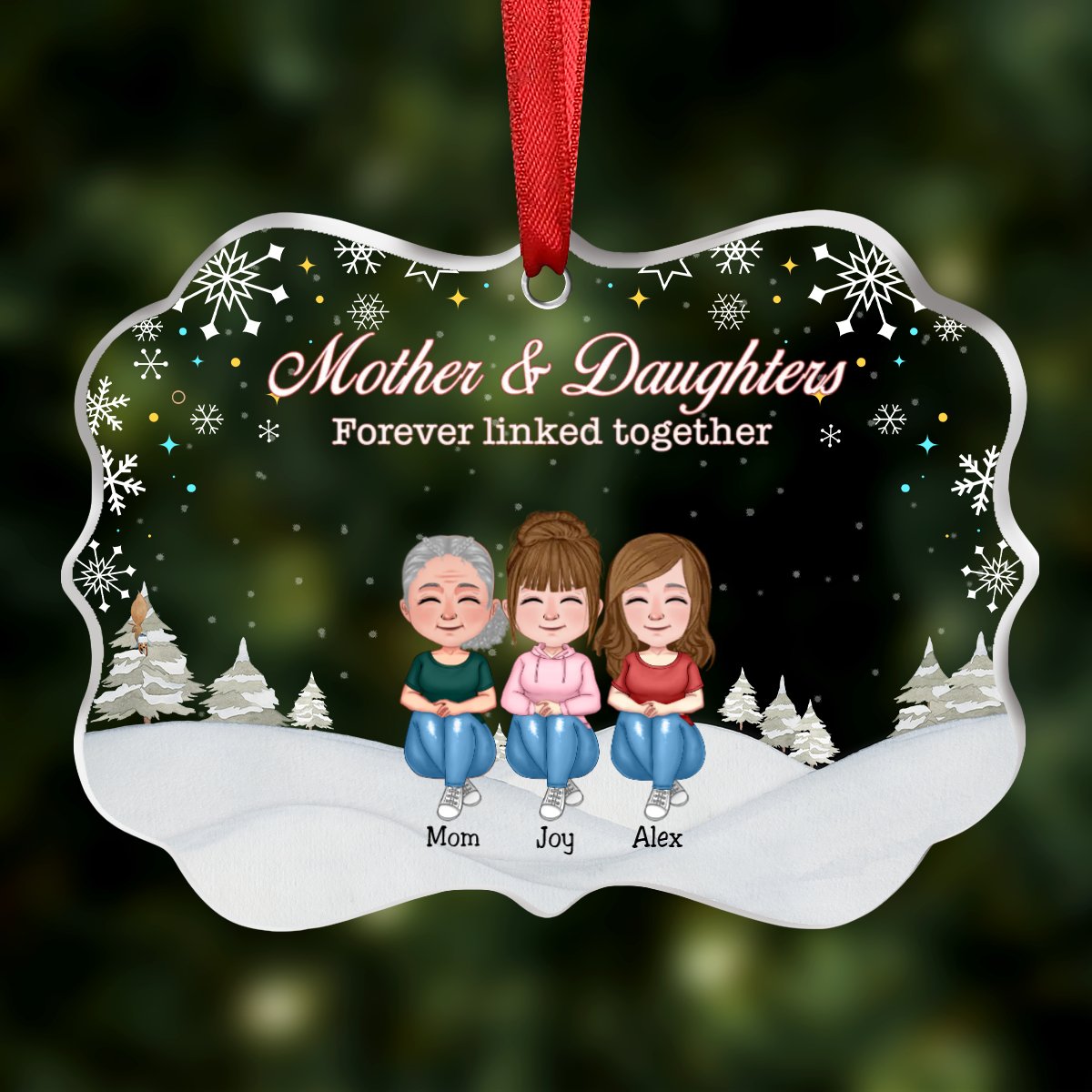 Mother & Daughter - Mother & Daughters Forever Linked Together - Personalized Transparent Ornament (Ver 2) - Makezbright Gifts