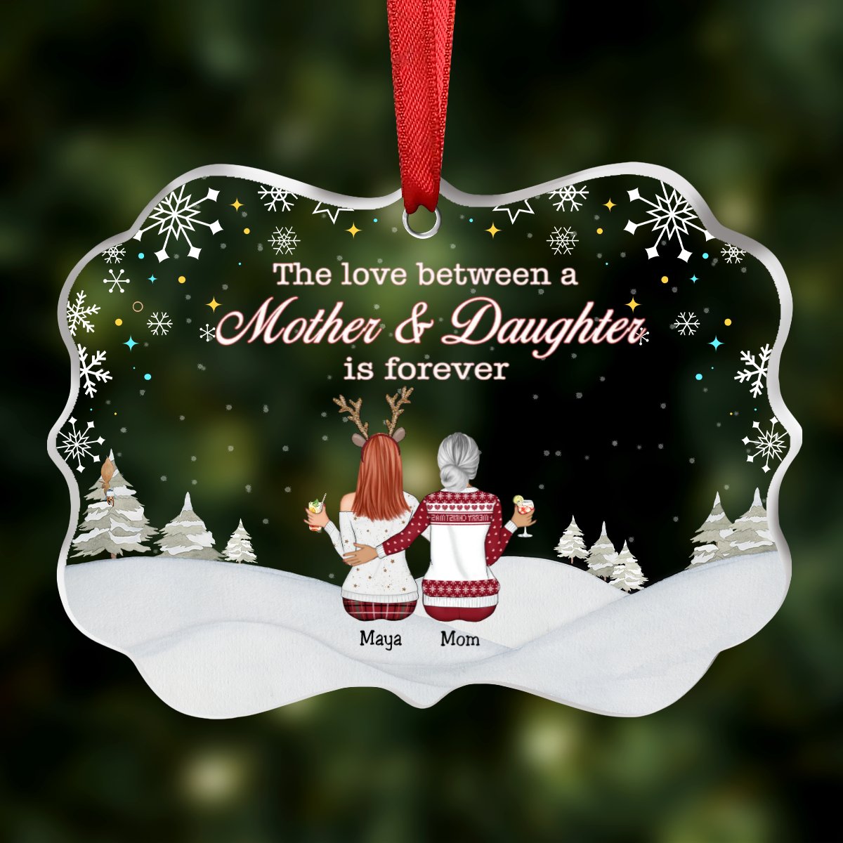 Mother & Daughter - The Love Between Mother And Daughter Is Forever - Personalized Transparent Ornament - Makezbright Gifts