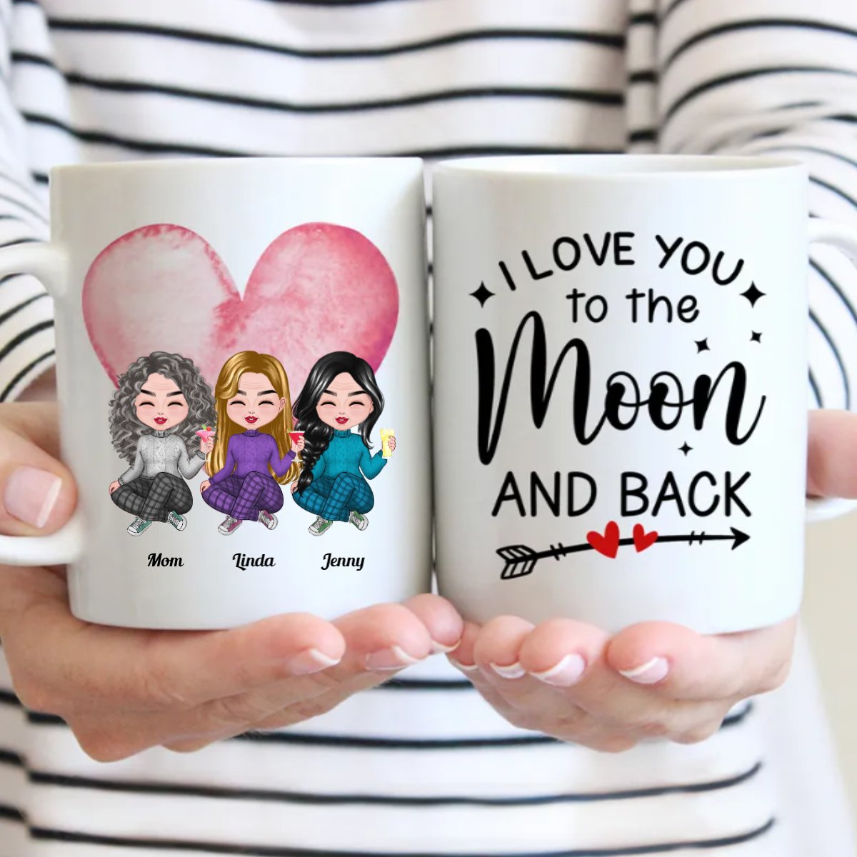 Mother & Daughters - I Love You To The Moon And Back - Personalized Mug - Makezbright Gifts