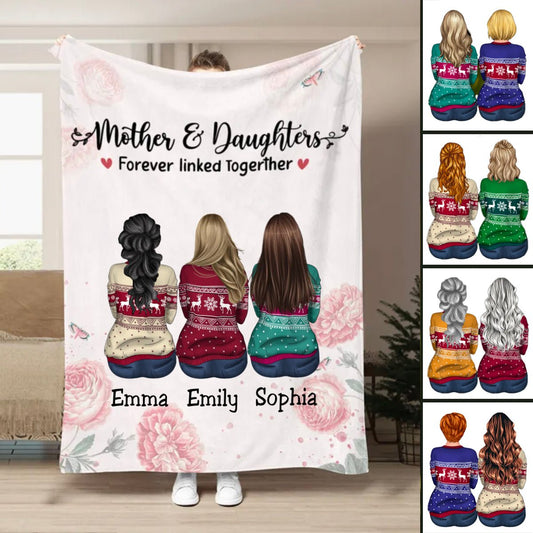 Mother & Daughters - Mother & Daughters Forever Linked Together - Personalized Blanket - Makezbright Gifts